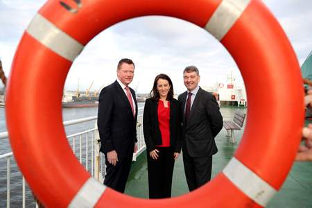 Pictured on board Irish Ferries 'Ulysses' at Dublin Port launching 'Our Ocean Wealth Summit' are l-r Declan McDonald, Advisory Partner, PwC; Yvonne Thompson, Tax Partner, PwC and Dr. Peter Heffernan, Chief Executive, Marine Institute. The conference is part of the 2017 SeaFest , hosted by the Marine Institute and forms a key part of the Government's integrated plan for Ireland's marine sector, Harnessing our Ocean Wealth. The Summit is themed 'Rethinking Boundaries and Innovation for a Sustainable Marine Economy' and will take place on Friday 30 June 2017 in the National University of Ireland, Galway and will bring together world renowned speakers, industry experts, business development agencies and the Irish business and marine research community.